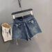 Dark Blue High-Waisted Washed Distressed Denim Shorts Women's Sexy Slimming Wide Leg Hot Pants Summer 2026 Arrival_ecoleips.com