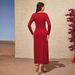 Women's French Elegant Style Dress Autumn And Winter V-neck Slim Slim Red Midi Skirt_ecoleips.com
