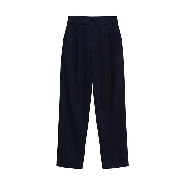 Suitable For All Seasons Z Style Women's Fashion Linen Blend Loose Pleated Straight Pants2753335_ecoleips.com