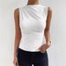 2024 Spring Summer New Fashion Versatile Solid Color Ruched Sleeveless Pullover Half High Neck T-Shirt For Women_ecoleips.com