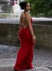 Weird Puss Sexy Backless Women Evening Maxi Dress Folds V-Neck Sleeveless Coquette Elegant Mermaid Matching Banquet Prom Bodycon_ecoleips.com