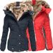 Women's Winter Fleece-Lined Hooded Coat With Faux Fur Trim – Slim-Fit Cotton Puffer Jacket For Cold Weather (Pink/Red/Black/Army Green/Blue/Beige)_ecoleips.com