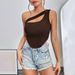 Women's Clothing New Slim Ultra Short Irregular Hem Oblique Shoulder Wrap Chest Vest Hollow Top_ecoleips.com