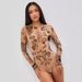 European And American Summer Sexy Hot Girl Style Mesh See-through Printed Slim-fit Long-sleeve Top High-waisted Jumpsuit_ecoleips.com