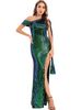 Dramatic One-Shoulder Sequin Gown - Asymmetric Backless Evening Dress With Flowing Sash (S-XL)_ecoleips.com