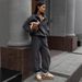 Women's Clothing High End Half Zippered Sweatshirt With Small Prints On The Chest High Waisted Straight Leg Slim Fitting Long Sweatpants_ecoleips.com