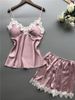 New Imitation Silk Black Home Clothes Two Piece Suit Fashionable And Comfortable Lace Pajamas Set_ecoleips.com