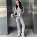 2025 Autumn Winter New Fashion Women's Clothing Fashionable Crop Top Long Sleeve Slim Fit Tie Bell Bottom Pants Sports_ecoleips.com