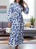 Floral Print Muslim Abaya Dress With Stand Collar, Ruffle Trim, Waist Tie & Elegant Long Sleeves_ecoleips.com
