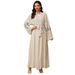 Verve Embroidered Belted Muslim Long Dress Fashionable Elegant Cardigan Abaya Robe_ecoleips.com