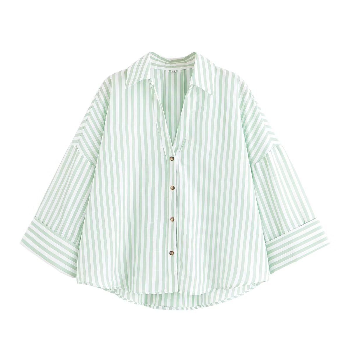 Women's Slim Fit Striped Shirt Top Multi-Color Linen Long-Sleeved Casual Elegant Fashion Summer Blouse American Style_ecoleips.com