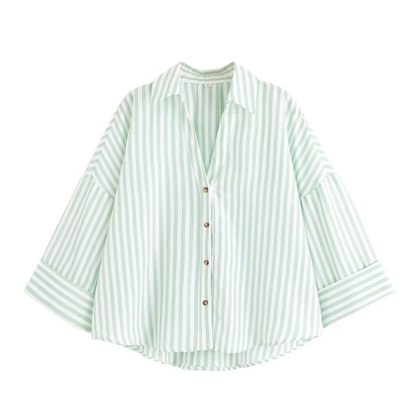 Women's Slim Fit Striped Shirt Top Multi-Color Linen Long-Sleeved Casual Elegant Fashion Summer Blouse American Style_ecoleips.com