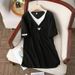 Women's Clothing Plus Size Women's Faux Two Piece T-Shirt Loose Casual Slimming Top Versatile Label Style For Formal & Casual_ecoleips.com
