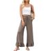 Women's Clothing Wide Leg Pants Drawstring Elastic High Waist Pleated Hem Wide Leg Pants With Pockets_ecoleips.com
