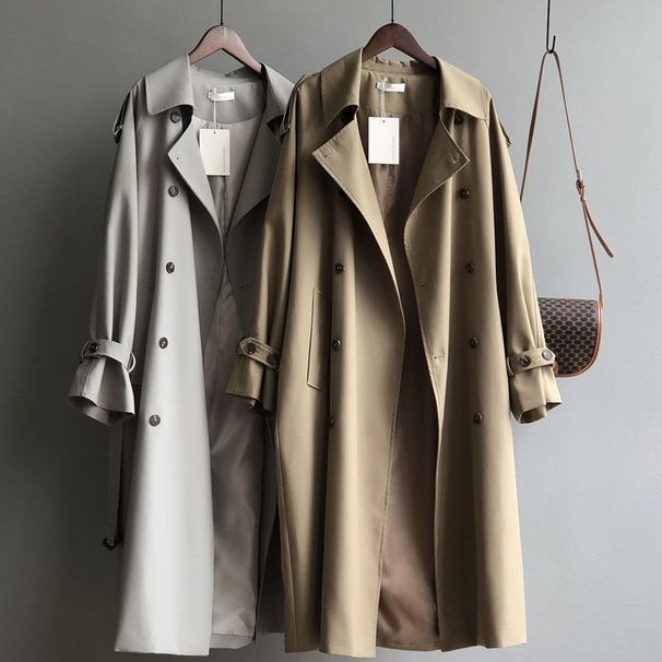Mid-Length Trench Coat, Feminine Temperament, British Style, Versatile Drape, Waist Slimming, French Casual Coat_ecoleips.com