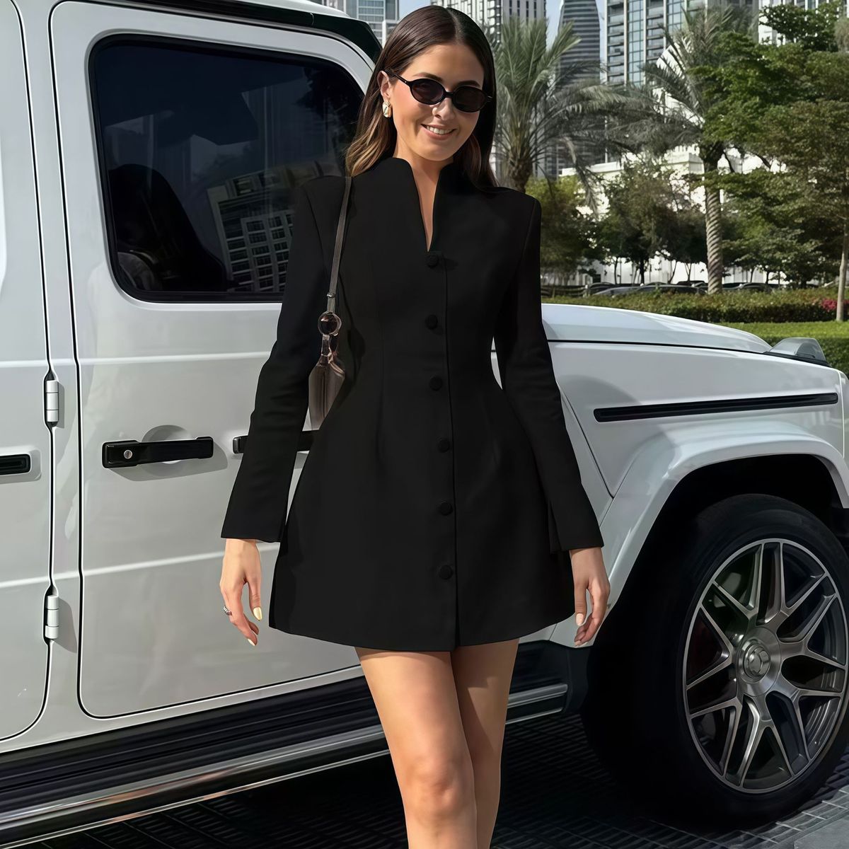 European American Sexy Short Dress For Women Slim A-Line Skirt Solid Color Single-Breasted Elegant Fashion 2025 Design_ecoleips.com