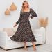 Swintager Shein Spring New Small Floral Chiffon Long Sleeve European And American Dress_ecoleips.com