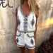 Women's V Neck Embroidered Vest Sleeveless Casual Shorts Set Spring Summer New Russian_ecoleips.com