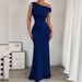 Women's Fishtail Skirt Diagonal Shoulder Collar Waist Pleated Sleeveless Sexy Dress_ecoleips.com