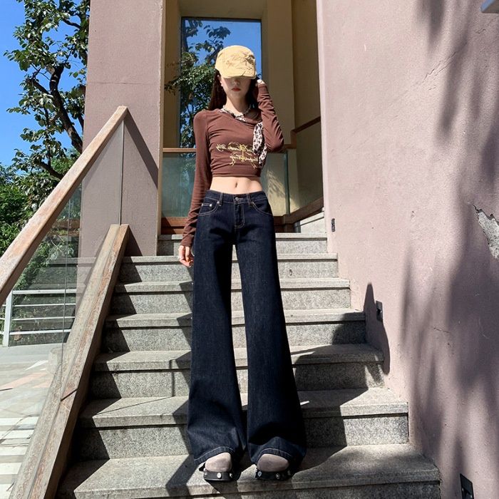 Minghai Low-rise Non-tight Flared Jeans Women, 2025 Autumn New American Retro Style, Slimming Wide-leg Pants For Trendy_ecoleips.com