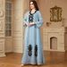 Women's Long Sleeve Robe Embroidered Style Dress By Muslim Women_ecoleips.com