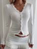 K New V-neck Lace Patchwork Anti-crease Cardigan T-shirt Long-sleeved Women's Top_ecoleips.com