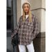 Vintage Maradon Brown Checkered Shirt With Designated Loose-Fitting Long Sleeve For Women's Wholesale Tops_ecoleips.com