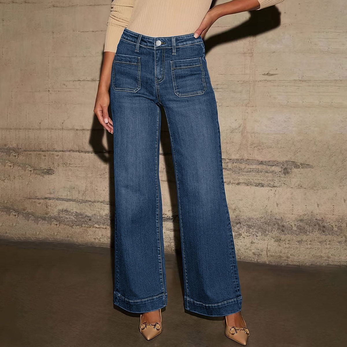 High Waist Straight Leg Jeans For Women - Classic Stretch Denim Pants (Light Blue/Dark Blue/Black) | Office & Casual Versatility_ecoleips.com