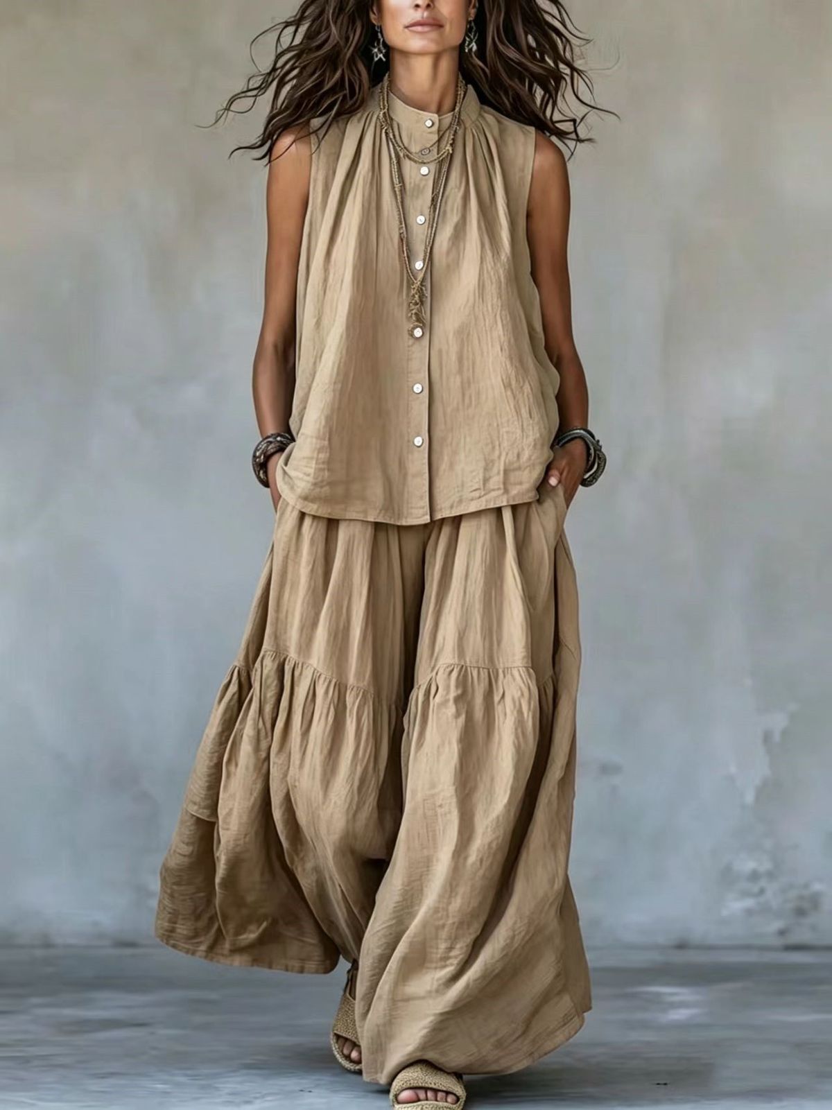 Women's Fashion Loose Pants Two Piece Set Style Solid Color Casual Autumn Summer New Arrival_ecoleips.com