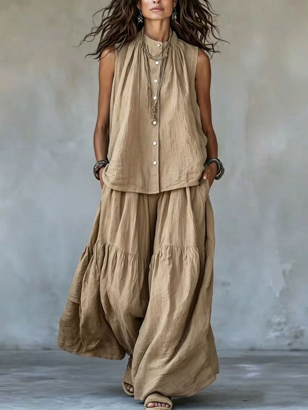 Women's Fashion Loose Pants Two Piece Set Style Solid Color Casual Autumn Summer New Arrival_ecoleips.com
