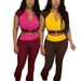 Women's Contrast Color Two-Piece Set Short Sleeve Crop Top High-Waist Flared Pants Trendy Spring Summer Outfit_ecoleips.com