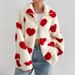 Women's Plush Heart-Print Zip-Up Hoodie – Cozy Oversized Fleece Jacket For Fall & Winter (Red, Khaki, Black, Rose Pink)_ecoleips.com