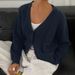 "Effortless Korean Cardigan – Women's Chunky Knit Button-Up Sweater (Navy Blue, S-XXL, V-Neck Open Front, Lazy Aesthetic)"_ecoleips.com