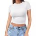Women's Clothing Women's Round Neck Short Sleeve T-Shirt Style Fashionable Thin Pullover Top For Hot Summer Navel Baring Milk Silk Female Clothing_ecoleips.com