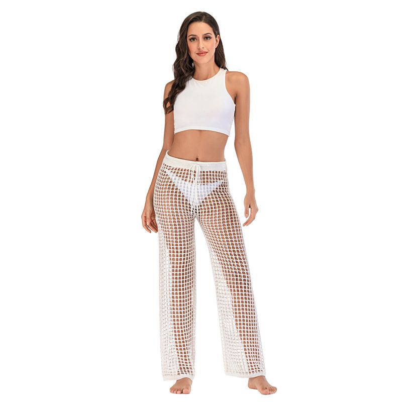 Women's Clothing Fashion Hollow Sexy Casual Temperament Beach Pants Hand Hook Loose Knitted Wide Leg Pants Trousers_ecoleips.com