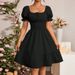 2026 Women Square Neck Short Sleeve Dress, Ruched Ruffled A Line Summer Fashion Dress_ecoleips.com
