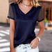 Women's Loose Casual Top Versatile Solid Color Draped Neck Mesh Rhinestone Short Sleeve T-Shirt European American Style 2026 New_ecoleips.com
