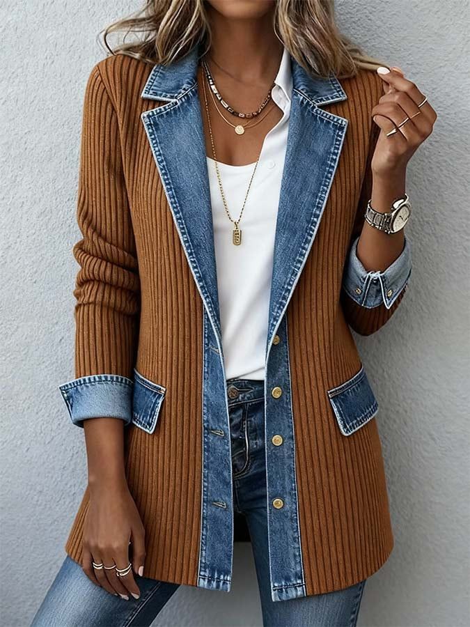 Women's Slim Fit Long Sleeve Patchwork Jacket Fashionable Elegant Autumn Outerwear_ecoleips.com