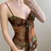 2025 New Vintage Print Contrast Color Pure Desire Hot Girl Sexy Mesh Patchwork Ribbon Low-Cut Camisole For Women_ecoleips.com