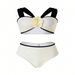 Women’s Clothing Summer pattern swimsuit bikini suspender swimsuit black and white color matching generous and simple_ecoleips.com
