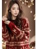 girl Red Sweater Women New Year, Thickened For Autumn And Winter, Christmas High-End Design, Lazy Style, Inner Layer Knitted_ecoleips.com