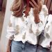 Women's Ruffle Hem Blouse With Lantern Sleeves, Oversized Casual Shirt, Solid & Floral Print Tops For Spring Summer_ecoleips.com