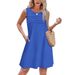 2025 New Women's Round Neck Solid Color Casual Pocket Vest Pleated Dress_ecoleips.com