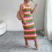 women's Rainbow Striped Sundress Sleeveless Stretchy Knit Bodycon Maxi Dress Casual Summer Beach Vacation Party Long Dress_ecoleips.com