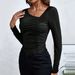 Voya Women's 2026 Autumn And Winter Slanted Collar Slim Fit Temperament Versatile Knitted Long Sleeved T-shirt Fashionable Sexy Top_ecoleips.com