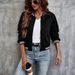 Trendy Zip-Up Baseball Jacket - Polyester & Spandex Blend Casual Outerwear For Women (Black, Striped/Checkered, S-XXL)"_ecoleips.com