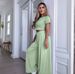 Women's Clothing Summer Round Neck Solid Color Sexy Wide Leg Pants Fashion Casual Suit_ecoleips.com