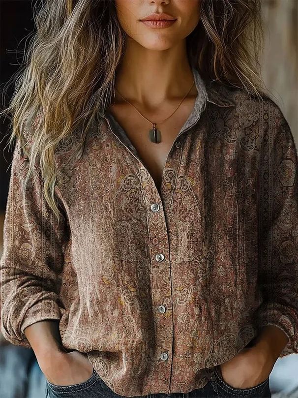 Verve 2025 Women's Spring Summer New Printed Long Sleeve Casual Shirt Cotton Linen Blouse_ecoleips.com
