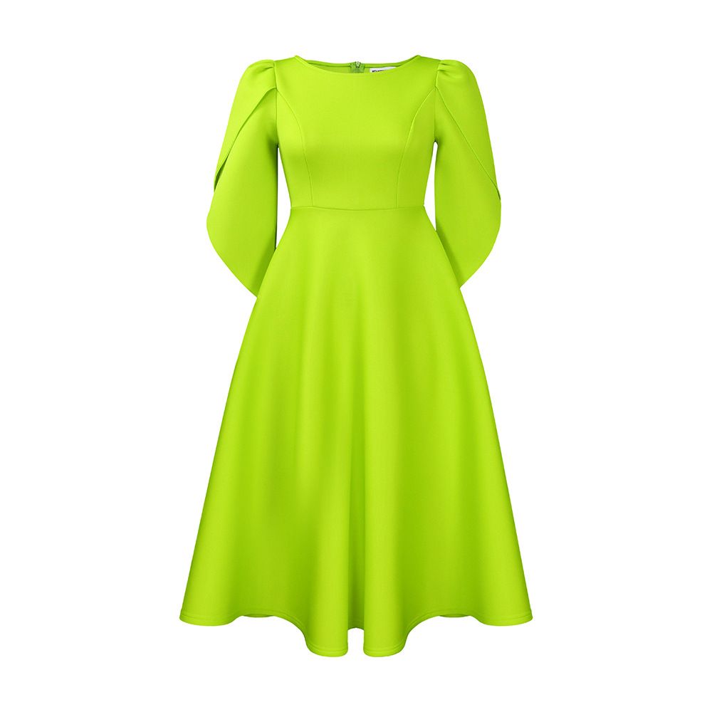 Women's Clothing Elegant Round-Neck Flutter Sleeve A-Line Party Dress | Stretch Fit Formal Midi Dress In Rich Colors_ecoleips.com