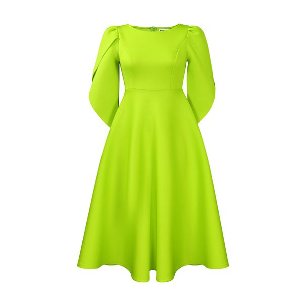 Women's Clothing Elegant Round-Neck Flutter Sleeve A-Line Party Dress | Stretch Fit Formal Midi Dress In Rich Colors_ecoleips.com